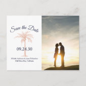Navy Roos Gold Palm Tree Weddenschap Save Date Fot Aankondigingskaart (Voorkant)
