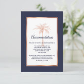 Navy Roos Gold Palm Tree Wedding Accommodations Informatiekaartje (Staand voorkant)