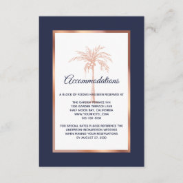 Navy Roos Gold Palm Tree Wedding Accommodations Informatiekaartje