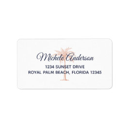 Navy Roos Gold Palm Wedding RSVP Return Address Etiket