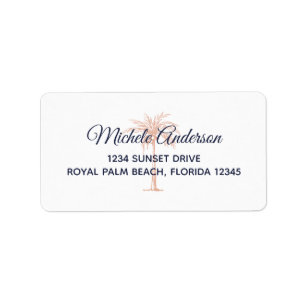 Navy Roos Gold Palm Wedding RSVP Return Address Etiket