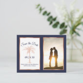 Navy Roos Gold Palm Wedding Save the Date Photo Aankondigingskaart (Staand voorkant)