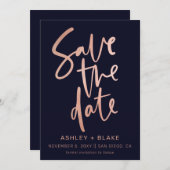 Navy Roos Gold Simple Handwrity Calligraphy Save The Date (Voorkant / Achterkant)