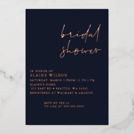 Navy Roos Gold Simple Modern Vrijgezellenfeest Folie Uitnodiging