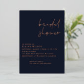 Navy Roos Gold Simple Modern Vrijgezellenfeest Folie Uitnodiging (Staand Voorkant)