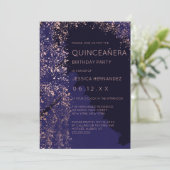 Navy Roos Gold Splatter Brushstroke Quinceañera Kaart (Staand voorkant)