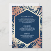 Navy Roos Gold Tropical Palm Alles in één bruiloft Kaart (Achterkant)