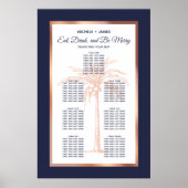 Navy Roos Gold Tropical Palm Wedding Seating Chart Poster (Voorkant)