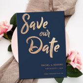 Navy Roos Gold Typography Wedding Save the Date