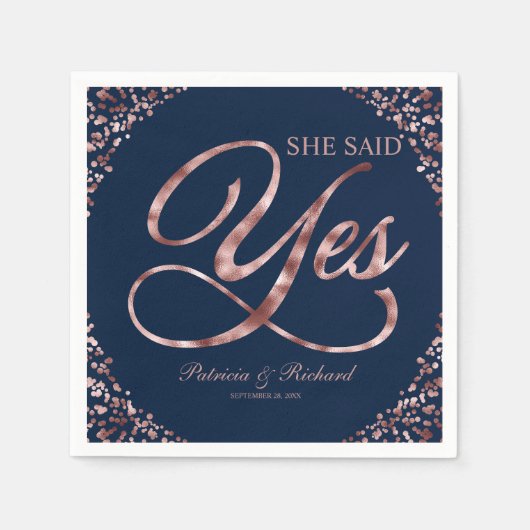 Navy Roos Gold zei ja tegen Engagement Party Servet (Voorkant)