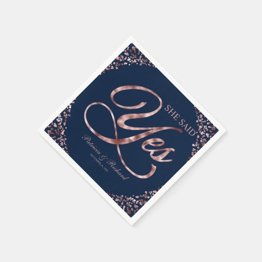 Navy Roos Gold zei ja tegen Engagement Party Servet (Hoek)