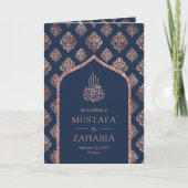 Navy Roos Goud Damask Arch QR Code Moslim Bruiloft (Voorkant)