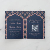 Navy Roos Goud Damask Arch QR Code Moslim Bruiloft (Binnen)