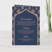 Navy Roos Goud Damask Arch QR Code Moslim Bruiloft (Achterkant)