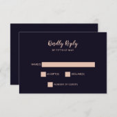 Navy Roos Goud Monogram Bruiloft uitnodigingen rsv (Voorkant / Achterkant)