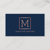 Navy Roos Goud Monogram Elegant Visitekaartje (Voorkant)
