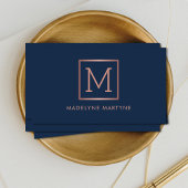 Navy Roos Goud Monogram Elegant Visitekaartje