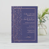 Navy Roos Gouden Glitter Confetti Side Sweet 16 Kaart (Staand voorkant)