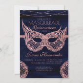 Navy Roos Gouden Glitter Kant Masquerade Quinceañe Kaart (Voorkant)