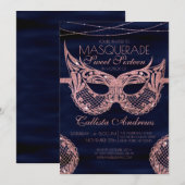 Navy Roos Gouden Glitter Kant Masquerade Sweet 16 Kaart (Voorkant / Achterkant)
