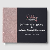 Navy Roos Gouden Glitter Kleur Blok Bruiloft Gastenboek (Voorkant)