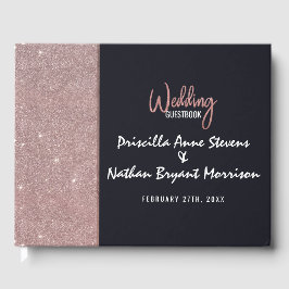 Navy Roos Gouden Glitter Kleur Blok Bruiloft Gastenboek