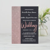 Navy Roos Gouden Glitter Kleur Blok Bruiloft Kaart (Staand voorkant)