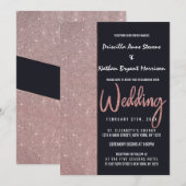 Navy Roos Gouden Glitter Kleur Blok Bruiloft Kaart (Voorkant / Achterkant)