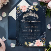 Navy Roos Gouden Waterverf Quinceanera Folie Uitnodiging
