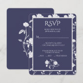 Navy Roos Wedding RSVP Kaart (Voorkant / Achterkant)