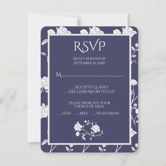 Navy Roos Wedding RSVP Kaart (Voorkant)