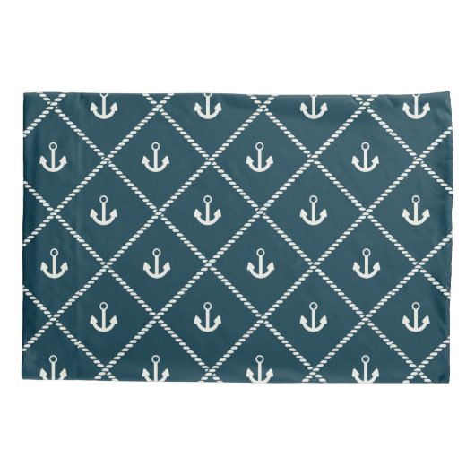 Navy Rope en Anchor Pattern Kussensloop (Achterkant-Links)