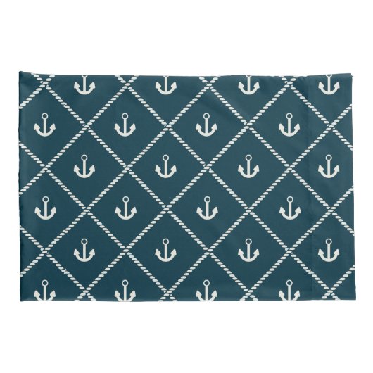 Navy Rope en Anchor Pattern Kussensloop (Achterkant-Rechts)