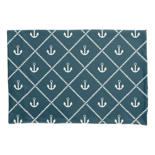 Navy Rope en Anchor Pattern Kussensloop (Voorkant-Links)