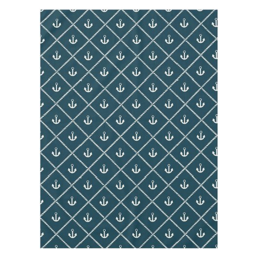Navy Rope en Anchor Pattern Tafelkleed (Voorkant)