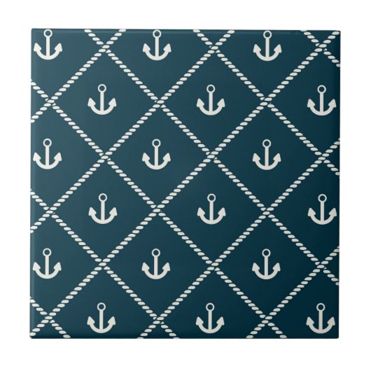 Navy Rope en Anchor Pattern Tegeltje (Voorkant)