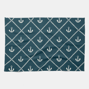 Navy Rope en Anchor Pattern Theedoek