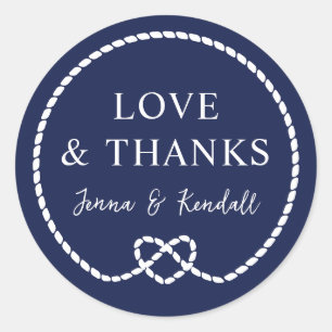 Navy Rope Heart nautische bruiloft dank u Ronde Sticker