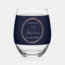 Navy Rose Gold 60 and Fabulous Birthday Party Wijnglas Zonder Voet