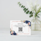 Navy Rose Gold Blush Floral Wedding Details QR  Informatiekaartje (Staand voorkant)
