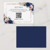 Navy Rose Gold Blush Floral Wedding Details QR  Informatiekaartje (Voorkant / Achterkant)