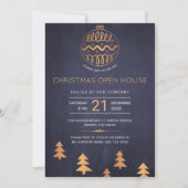 Navy Rose Gold Metallic Christmas Open House Party Feestdagenkaart (Voorkant)