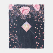 Navy Rosegold Monogram Gifts Girly Floral Pink Fleece Deken (Voorkant)