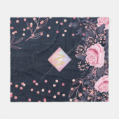 Navy Rosegold Monogram Gifts Girly Floral Pink Fleece Deken (Voorkant (Horizontaal))