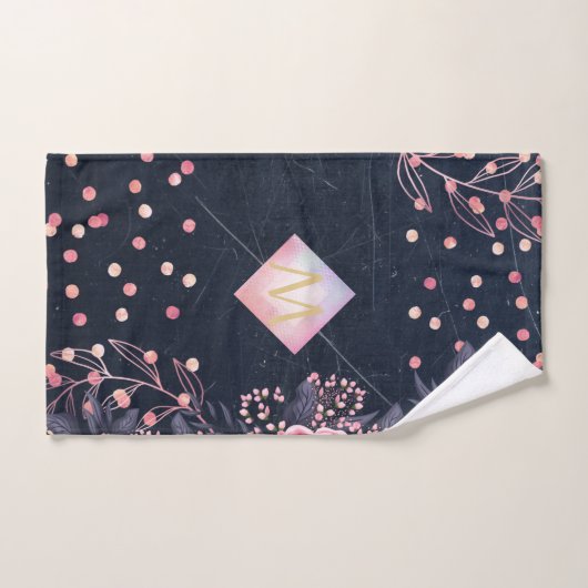 Navy Rosegold Monogram Gifts Girly Floral Pink Handdoek (Handdoek)