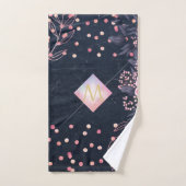 Navy Rosegold Monogram Gifts Girly Floral Pink Handdoek (Handdoek)