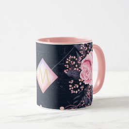 Navy Rosegold Monogram Gifts Girly Floral Pink Mok