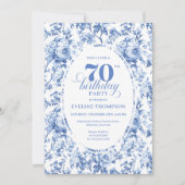 Navy Roses 70th Birthday Chic Floral Invitation Kaart (Voorkant)