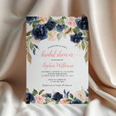 Navy & Roses Floral Bridal Shower Kaart