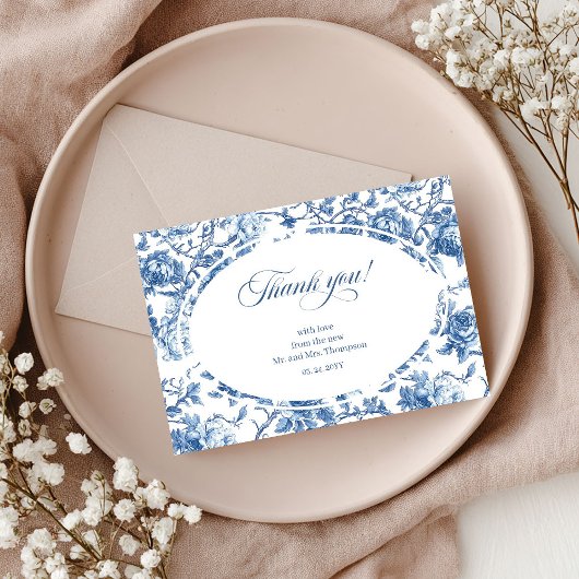 Navy Roses Floral Elegant Wedding Thank You Card Bedankkaart